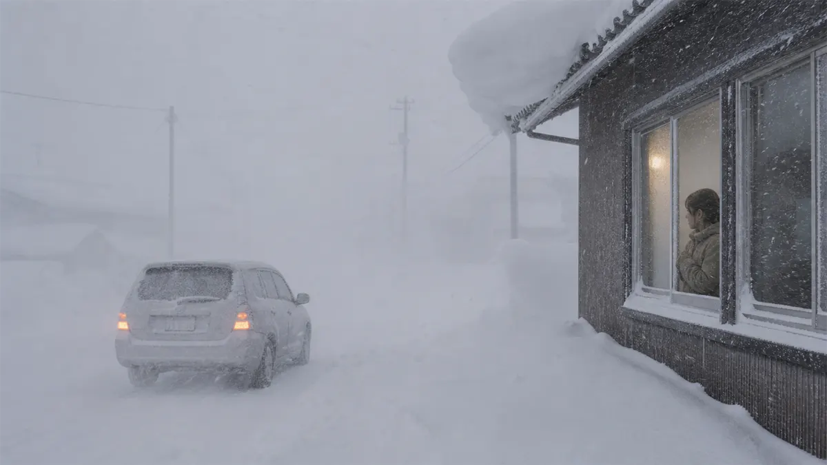 吹雪で視界がなくなった