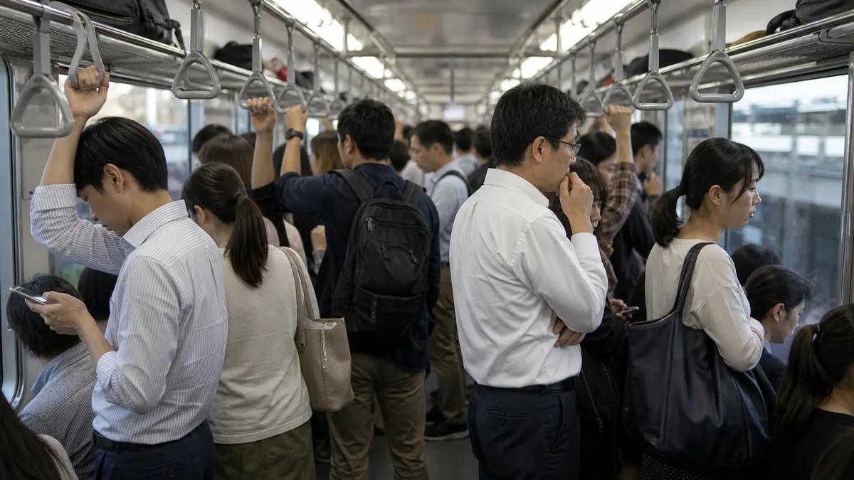 満員電車が駅間で止まった
