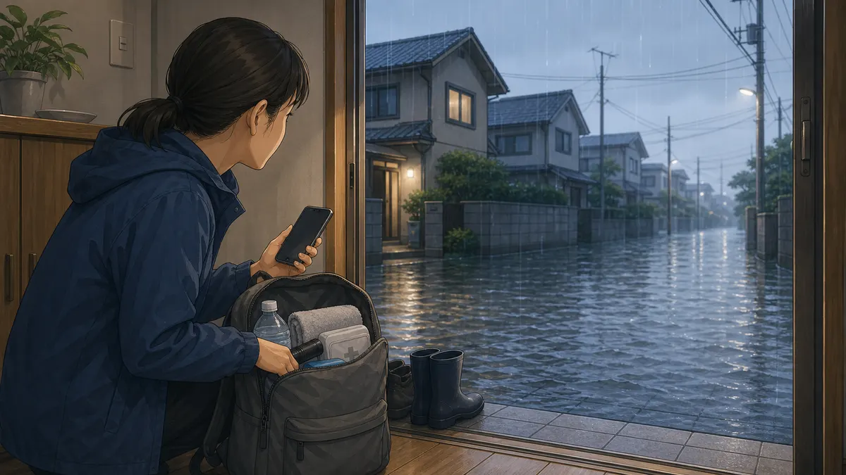 大雨で自宅周辺が浸水し始めた