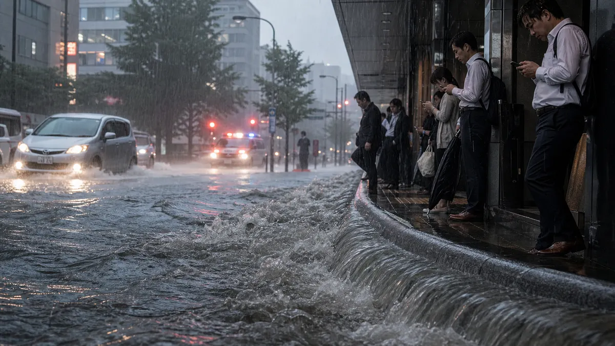 線状降水帯で急に道路が冠水した
