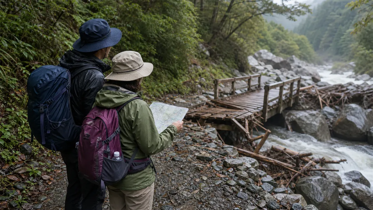濃霧で登山道を見失った