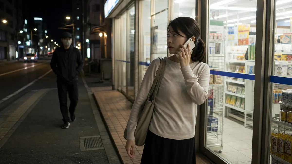 夜道で後をつけられている