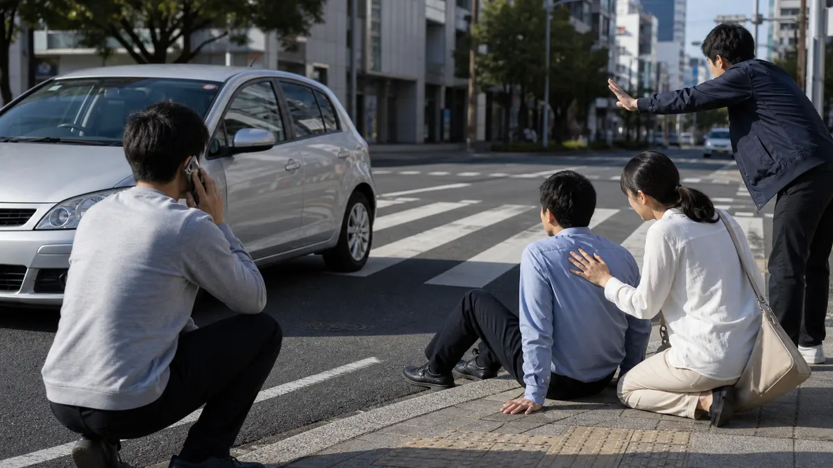歩行中に車にはねられた
