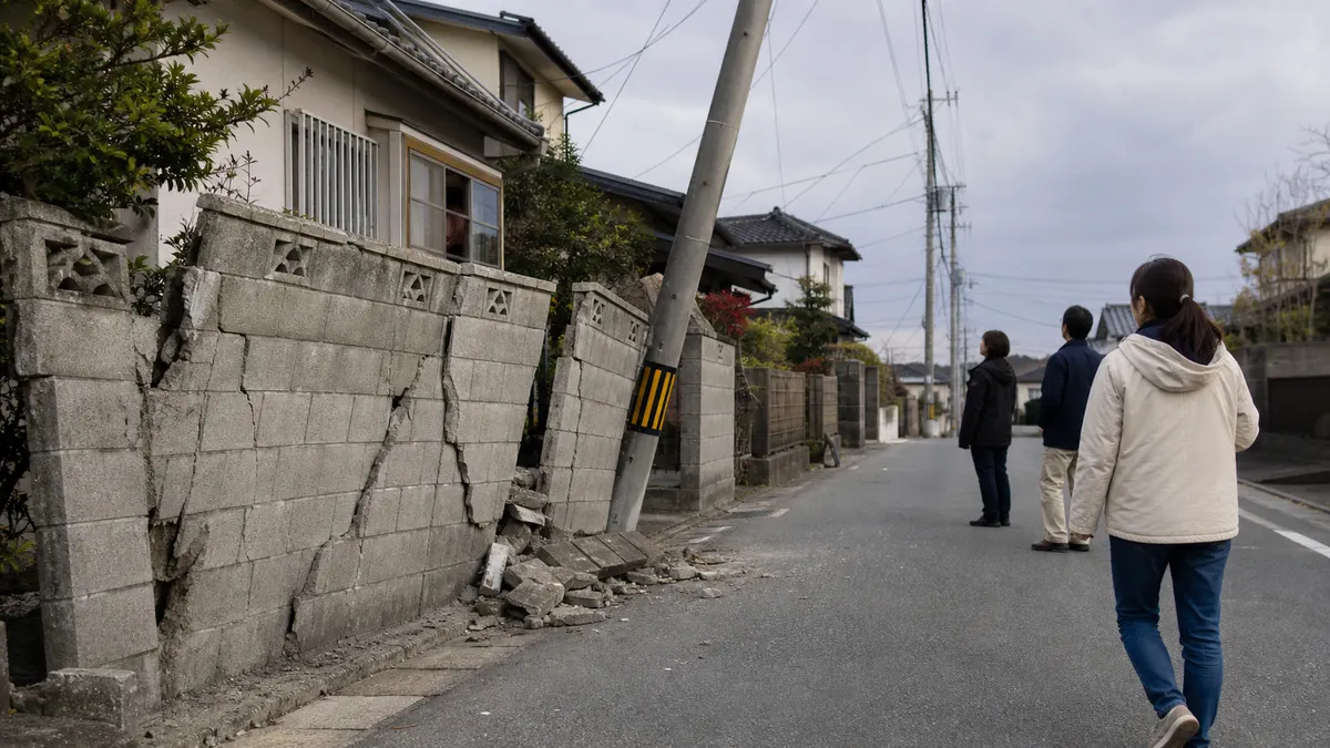 地震でブロック塀や電柱が倒れそうになった