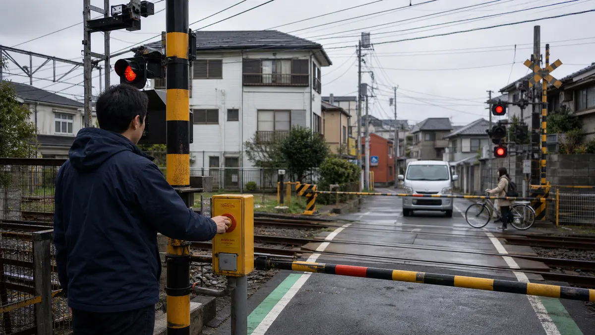 踏切で人が取り残されている