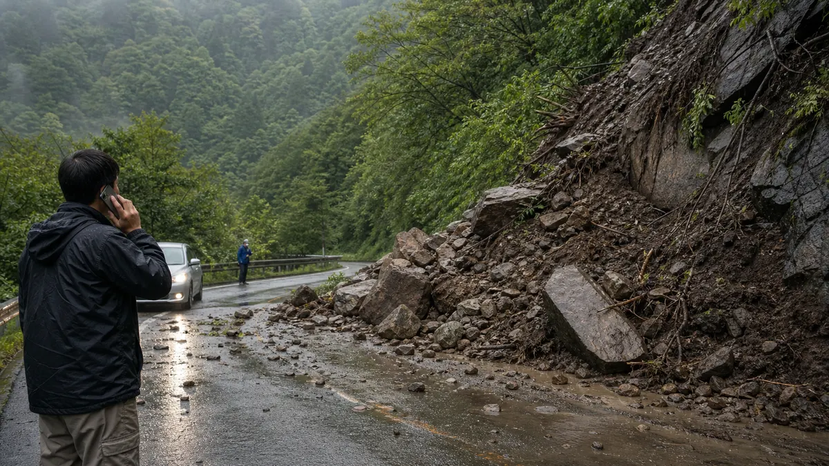 落石・崖崩れが道路をふさいだ