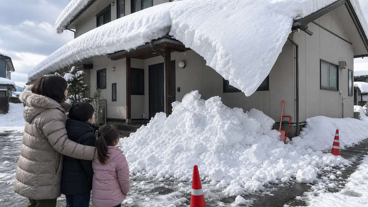 屋根雪が落ちてきた