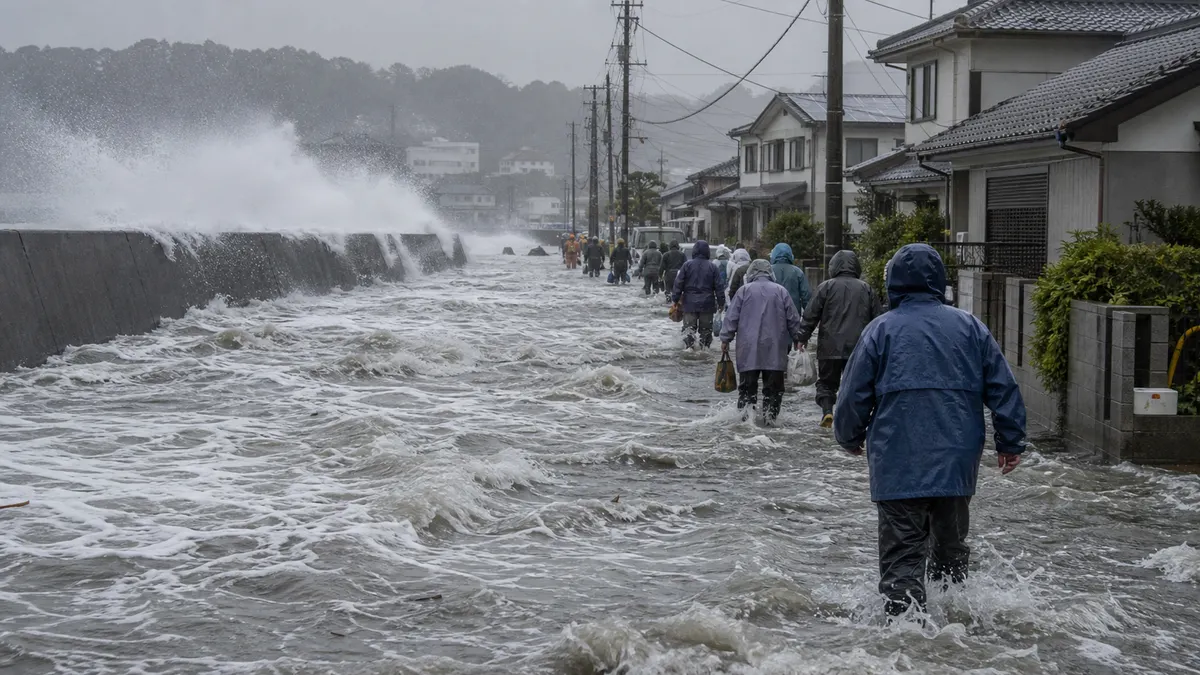 高潮で海水が住宅地に流れ込んできた