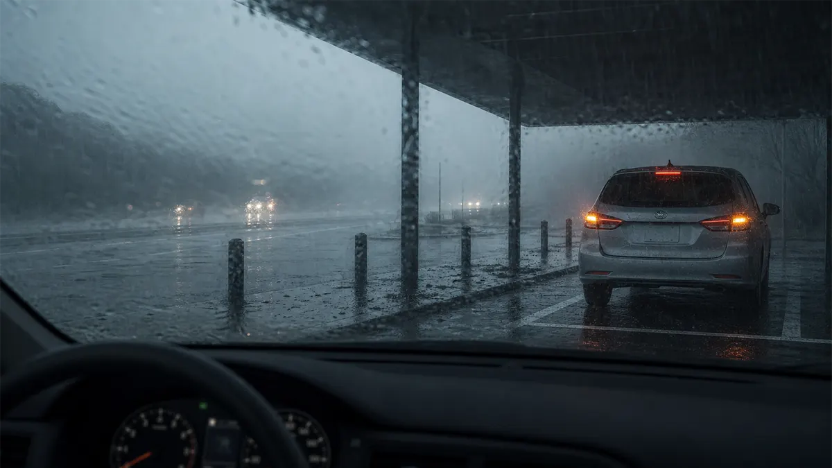 ゲリラ豪雨で運転視界がなくなった