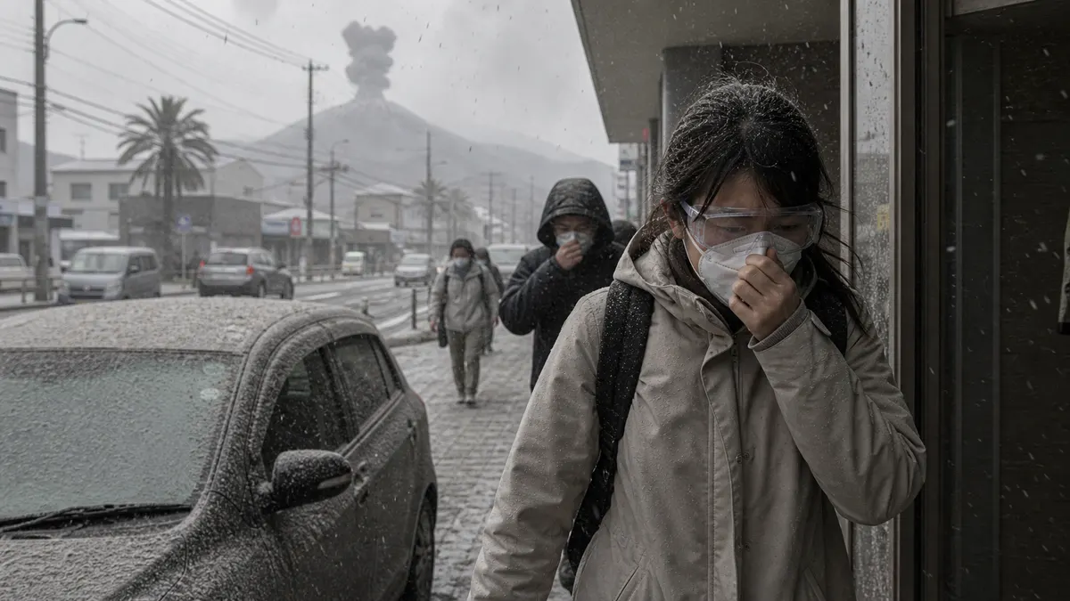 火山灰が降り呼吸や視界が悪くなった